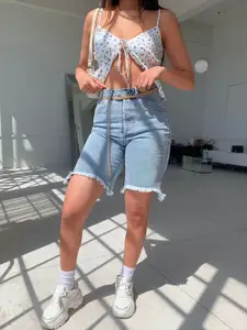 StyleCast Women Washed Slim Fit High-Rise Denim Shorts