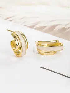 VAGHBHATT Women Gold And White Toned Dual Line Hoop Earrings