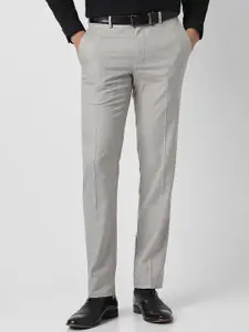 Van Heusen Men Textured Slim Fit Mid-Rise Formal Trousers