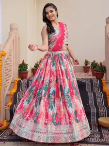 KALINI Embroidered Sequinned Semi-Stitched Lehenga & Unstitched Blouse With Dupatta