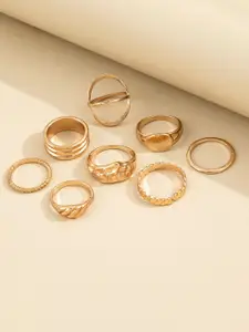 Shining Diva Fashion Set Of 8 Gold-Plated Ring
