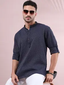 FILORI STUDIO Striped Mandarin Collar Pure Cotton Short Kurta