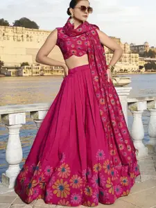 KALINI Embroidered Sequinned Silk Semi-Stitched Lehenga & Unstitched Blouse With Dupatta