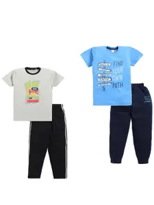 Todd N Teen Boys Pack Of 2 Printed Pure Cotton T-Shirts With Joggers