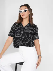 People Women Lapel Collar Graphic Print Shirt Style Top