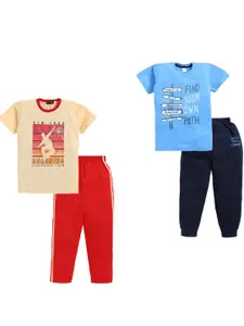 Todd N Teen Boys Pack Of 2 Printed Pure Cotton T-Shirts With Joggers