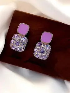 Celestique Korean Zircon Studded Square Shaped Drop Earrings