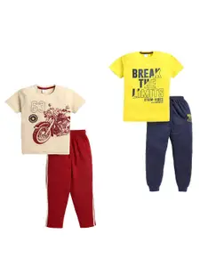 Todd N Teen Boys Pack Of 2 Printed Pure Cotton T-Shirts With Joggers