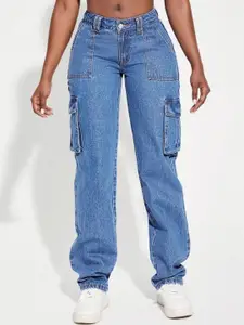StyleCast Women High-Rise Stretchable Cotton Cargo Styles Straight Fit Jeans