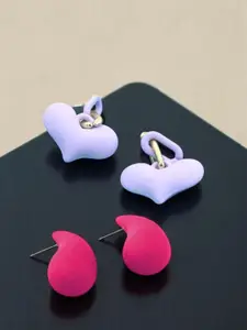 KRENOZ Set Of 2 Gold-Plated Heart Shaped Drop Earrings