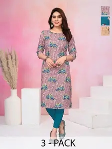 KETAKI FASHION Women Pack of 3 Pure Crepe Straight Kurta