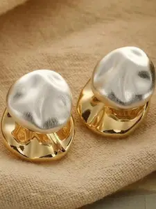 VAGHBHATT Women Textured Silver-Gold Dual Tone Abstract Stud Earrings