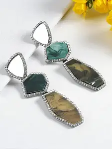 AVANT-GARDE PARIS Silver Plated Crystals Studded Geometric Shaped Drop Earrings