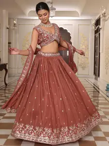 KALINI Embroidered Sequinned Georgette Semi-Stitched Lehenga & Blouse With Dupatta