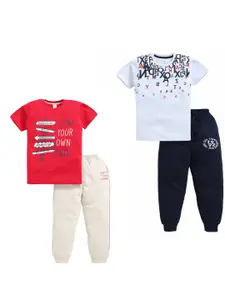 Todd N Teen Boys Pack Of 2 Printed Pure Cotton T-Shirts With Joggers