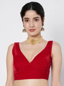 flaher Velvet V-Neck Saree Blouse