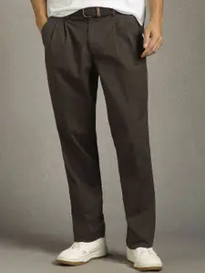 Louis Philippe Men Textured Slim Fit Pleated Formal Trousers