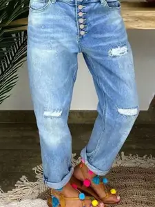 StyleCast Women Mid-Rise Mildly Distressed Heavy Fade Acid Wash Stretchable Cotton Jeans