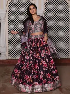 KALINI Embroidered Sequinned Silk Semi-Stitched Lehenga & Unstitched Blouse With Dupatta