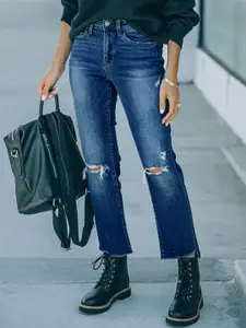 StyleCast Women Slim Fit High-Rise Slash Knee Light Fade Acid Wash Stretchable Jeans