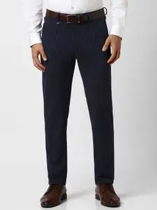 Van Heusen Men Checked Slim Fit Mid-Rise Flat-Front Trousers
