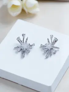 AVANT-GARDE PARIS Sterling Silver Rhodium-Plated Zircon Studded Floral Shaped Studs