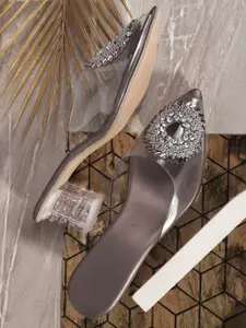 TWIN TOES Women Woven Design Block Heel Sandals with Western - Embellished