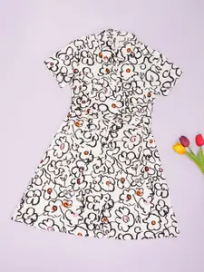 Pantaloons Junior Girls Conversational Printed Shirt Collar Fit & Flare Dress