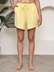 TAG 7 Women Textured Mid-Rise Cotton Lounge Shorts