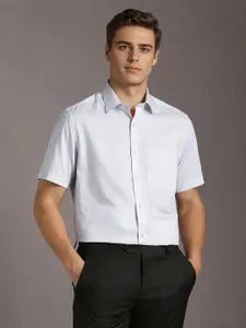 Louis Philippe Geometric Printed Short Sleeves Pure Cotton Formal Shirt