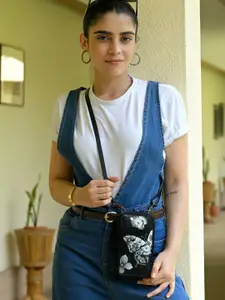 Anuschka Women Butterfly Mosaic Black Hand Painted Leather Phone Wallet