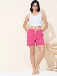 QUIRA Women Polka Dots Printed Mid-Rise Cotton Lounge Short