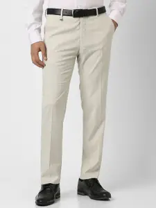 Van Heusen Men Self Design Textured Slim Fit Formal Trousers