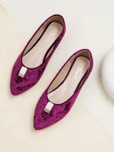 Sherrif Shoes Women Embellished Velvet Finish Ballerinas with Pointed Toe