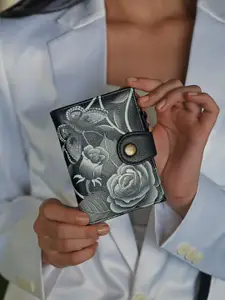 Anuschka Women Roses D'Amore Black Hand Painted Leather Wallet