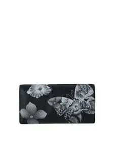 Anuschka Women Butterfly Mosaic Black Hand Painted Two Fold Leather Wallet