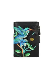 Anuschka Women Birds in Paradise Black Hand Painted Leather Wallet