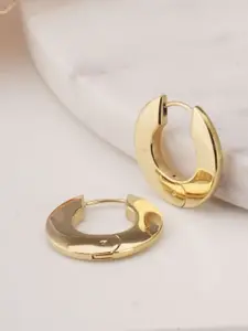 PALMONAS Stainless Steel Gold-Plated Flat Round Contemporary Hoop Earrings