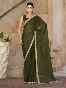 kasee Solid Embellished Sequinned Saree With Blouse Piece