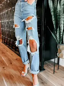 StyleCast Women Slim Fit  Highly Distressed Heavy Fade Acid Wash Stretchable Jeans