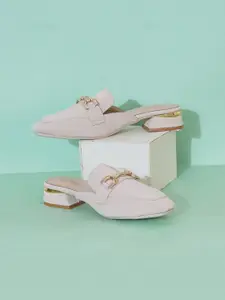 Sherrif Shoes Women Block Heel Mules with Buckles