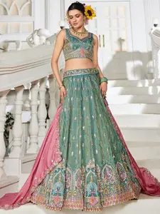 panchhi Embroidered Sequinned Semi-Stitched Lehenga & Unstitched Blouse With Dupatta