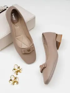 Sherrif Shoes Women Embellished PU Block Pumps with Bows