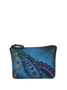 Anuschka Women Denim Paisley Floral Hand Painted Leather Small Coin Wallet