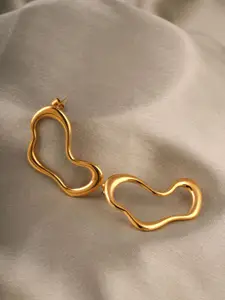 PALMONAS Stainless Steel Gold-Plated Irregular Wave Drop Earrings