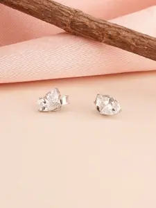 PALMONAS 925 Sterling Silver Floral Petal Shaped Cubic Zirconia Studs Earrings