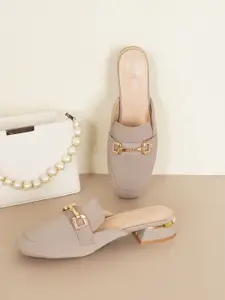 Sherrif Shoes Women Textured PU Block Mules Heels