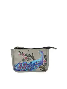 Anuschka Women Peacock Bliss Taupe Hand Painted Leather Coin Wallet