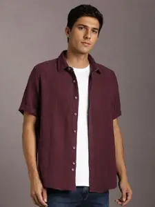 Louis Philippe Jeans Slim Fit Textured Spread Collar Long Sleeves Pure Cotton Casual Shirt