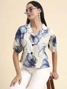 DressBerry Floral Printed Cuban Collar Classic Boxy Casual Shirt